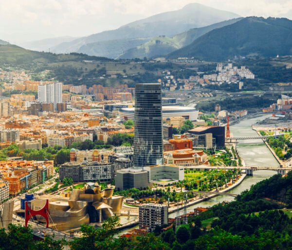 Aerial view of Bilbao, one of the most important cities in northern Spain and the biggest city in the Basque Country.